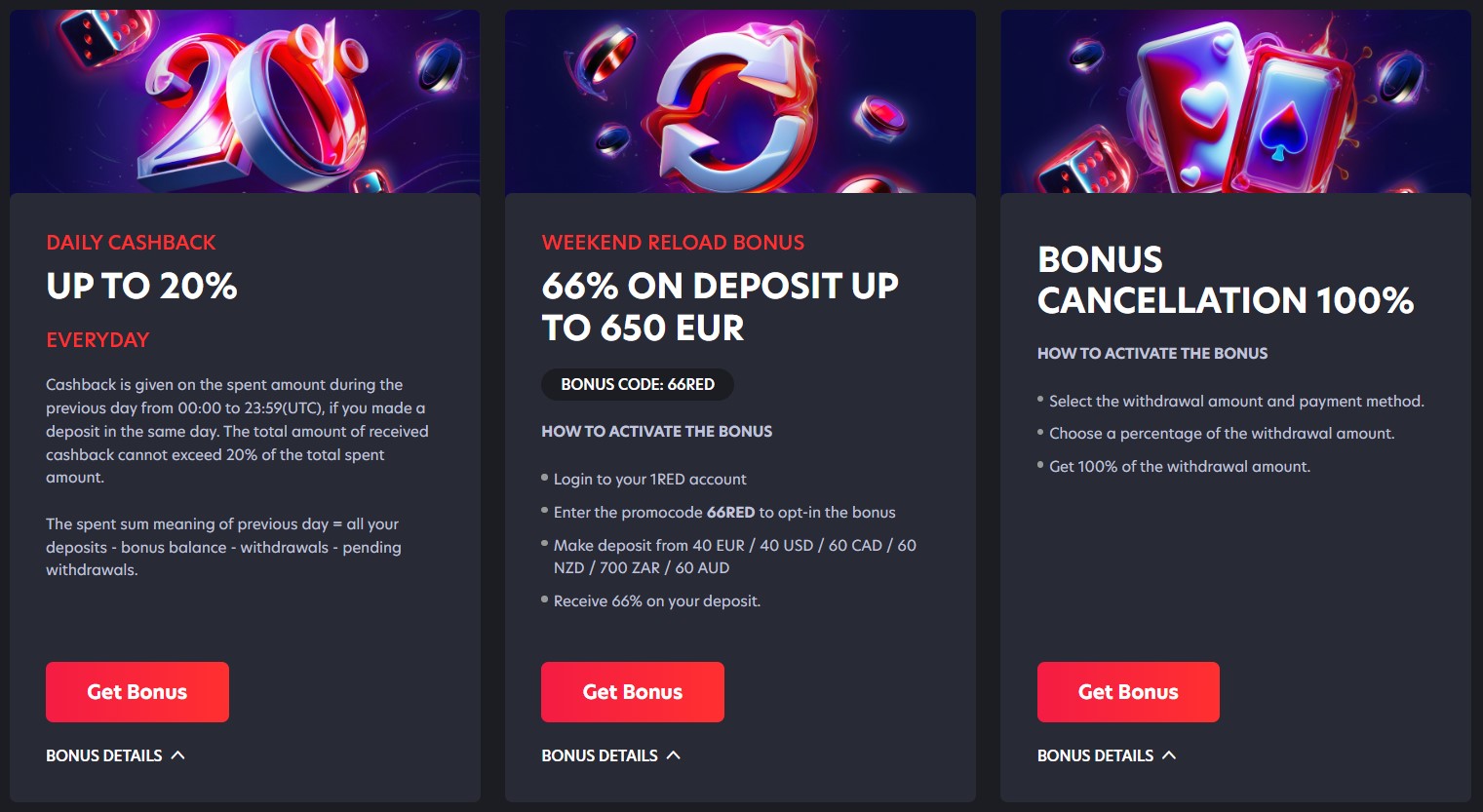 Ongoing weekly bonuses for UK players at 1RED Casino