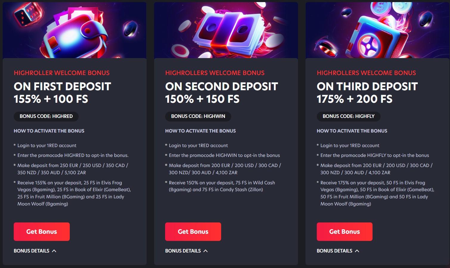 1RED Casino Welcome Bonuses for Great Britain